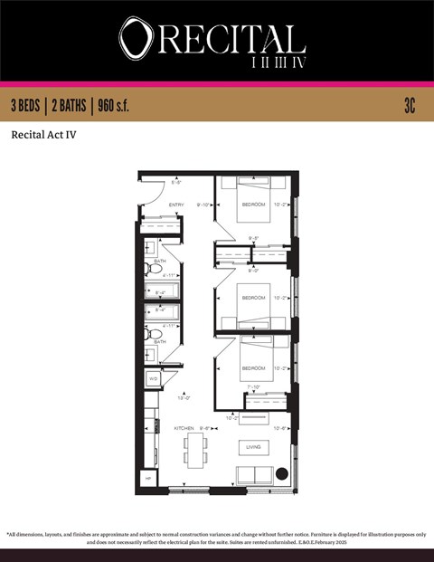 A floor plan for the Recital Act IV apartment.